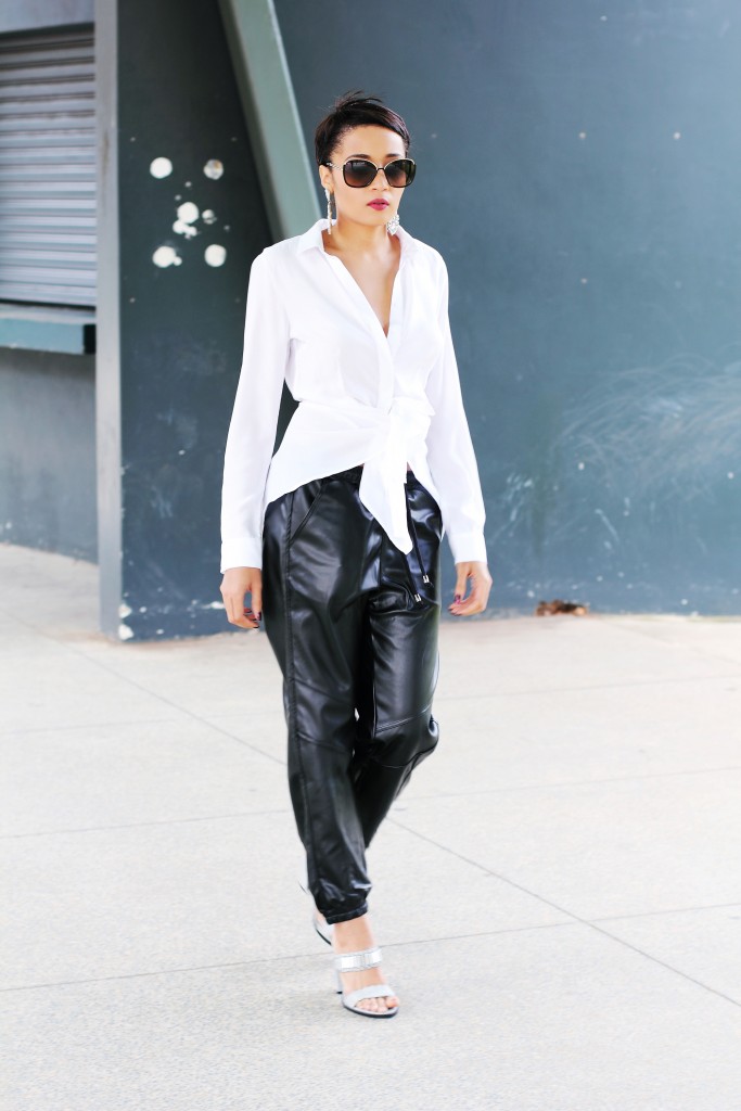 Fashion blogger wears leather jogger 16